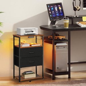 Phòng ngủ màu đen cổ điển Trạm Sạc Đèn LED Mở Kệ lưu trữ vải ngăn kéo cao đầu giường Bàn Cạnh Giường ngủ - Product Image 6