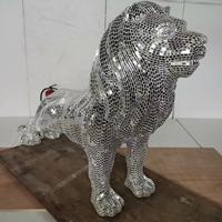 Décoration de maison de luxe personnalisée, décoration de jardin, meubles en mosaïque, ornements, art en mosaïque en fibre de verre, sculpture d'animal lion argenté