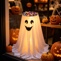 Decoración de tela para entrada o porche con fantasma LED brillante y adorable para exhibir dulces en Halloween, ideal para la colección de dulces.