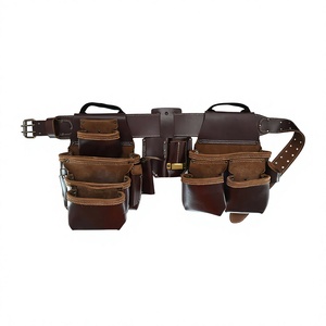 Professional Leather <b>Tool</b> Belt With 18 Pockets Adjustable Heavy Duty Work Gear For Men Brown - Product Image 1