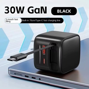 30W GaN Fast Wall Charger Block Portable USB A C PD Travel Charger <strong>Adapter</strong> with Retractable Cable for <strong>iPhone</strong> <strong>16</strong> 15 iPad Galaxy - Product Image 6
