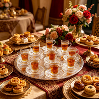 Ensemble de tasses et soucoupes en verre pour thé turc et café arabe avec bordure dorée, 6 pièces, 150 ml, tasse ronde de luxe, motif en relief, utilisation à domicile ou au restaurant