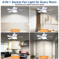 Ventilador de Techo LED con Luz, Cabezal Móvil, Regulación Inteligente, Bombilla Decorativa para el Hogar, Rotación de 360°, Control Remoto, E27