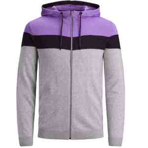 Sweat à capuche zippé pour homme avec panneaux bleus et gris, veste décontractée douce pour un usage quotidien, confortable et légère pour la superposition - Product Image 2