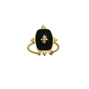 Anillos Boho de Acero Inoxidable que No se Desvanecen, Anillo Abierto Cuadrado Negro Esmaltado para Mujer - Product Image 2