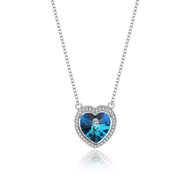 Best Selling High Quality Jewelry 925 Sterling Silver Austria Crystal Blue Ocean Heart Love Necklace for Girlfriend