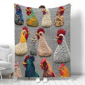 Couverture rectangulaire à motif de poulet, en coton imprimé, style moderne, écologique, pour usage domestique, quatre saisons - Product Image 1