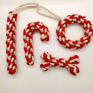 Vente en gros <span class=keywords><strong>de</strong></span> produits pour animaux domestiques Nettoyage des dents Mâcher Durable Coton Corde Jouet Noël Chien Jouets Ensemble - Product Image 1