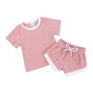 Ensembles de vêtements pour bébés garçons et filles, coton côtelé, manches courtes, couleur unie, vêtements pour nouveau-nés, ensembles de vêtements pour bébés - Product Image 5