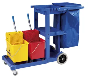 Commercial Industrial Floor Cleaning Mop Bucket & Side/Down Press Wringer Wringer Trolley Plastic Janitorial Tools