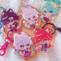 Porte-clés en acrylique transparent personnalisé avec impression d'anime, paillettes, charme de dessin animé, porte-clés artisanal en acrylique
