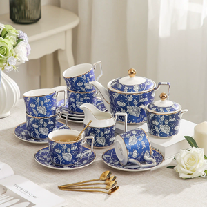 Juego de café 15 con patrón de flores de lujo europeo azul popular para el té de la tarde - Product Image 6