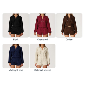 Conjunto de Sudadera con Capucha Térmica de Algodón de Moda, Talla Grande, para Exteriores, 5 Colores, con Cierre, Estilo Corsé, para Yoga, Deportivo, Cálido, con Patrón Sólido - Product Image 6