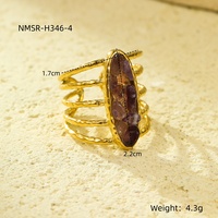Cincin Terbuka NIMAI 2024 Berhiaskan Batu Alam Warna-warni, Lapis Emas Stainless Steel, Perhiasan Berkualitas, Ukuran Bebas, Tahan Air