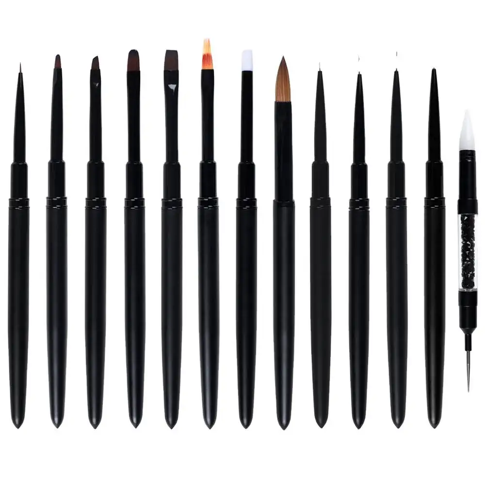 GuTeng Matte Black Metal Handle 100% Kolinsky UV Gel Nail Art Acrylic Brush Set for Artist