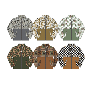 Précommande à prix réduit : Veste zippée color block BT1930 pour garçons, motif camouflage canard et cerf, col montant, style western pour la chasse - Product Image 1