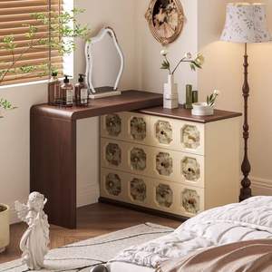 Modern Chinese Style <b>Dressing</b> <b>Table</b> <b>Solid</b> <b>Wood</b> Extendable Makeup Vanity Bedroom Storage With Mirror - Product Image 3