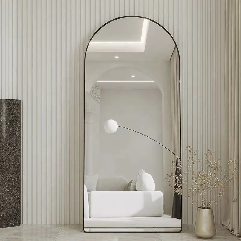 צורה קשת אישית מראה עיצוב מודרני מסוגנן קישוט קיר חדר אמבטיה אורך מלא מראה גוף זהב שחור