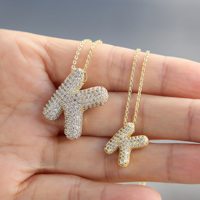 Colliers pendentif alphabet 26 lettres bulle initiales diamant zircone bouffante 3D