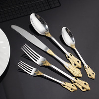 Ensemble de couverts de luxe en acier inoxydable 18/10 de haute qualité, style baroque royal vintage, en or et argent, pour mariage