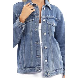 Chaqueta vaquera extragrande para mujer con logo personalizado, de manga larga y peso pesado, con detalles de tachuelas, la más vendida - Product Image 4