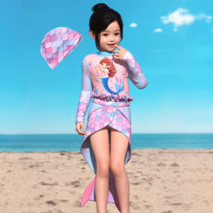Set da Nuoto a Tema <span class=keywords><strong>Sirena</strong></span> per Bambine con Maniche Lunghe e Cuffia da Nuoto Abbinata per Spiaggia e Piscina - Product Image 2