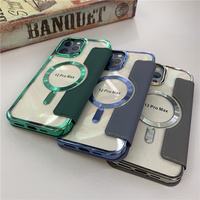 Étui de téléphone antichoc transparent de qualité d'origine en cuir magnétique sans fil pour iPhone 16 15 14 13 Pro Max