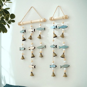 Mediterranean Style Fish String Bell Wind Chime <b>Wall</b> Decoration Solid Wood Hemp Rope Nordic Home <b>Decor</b> Hanging Item - Product Image 1