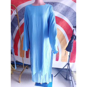 Ensemble coordonné 2 pièces plissé à rayures, vêtements islamiques pour femmes, abaya modeste, tuniques amples fendues sur le côté, jupes oversize, <span class=keywords><strong>Baju</strong></span> <span class=keywords><strong>Kurung</strong></span> - Product Image 6