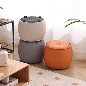 Taburete Redondo Acolchado de Madera Maciza, Diseño Minimalista, Otomana para Sala de Estar, Entrada, Asiento para Cambiar Zapatos, Naranja, Azul Zafiro - Product Image 2