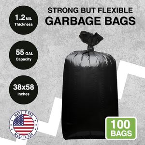 Sacs poubelle de 55 gallons, 38x58, noirs, 1,2 mil, très résistants, en vrac, 100 unités - Product Image 2