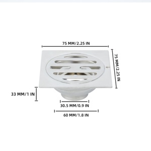HF Wholesales Accessoire de salle de bain en acier inoxydable 304, petit siphon de sol carré de 75 mm, <span class=keywords><strong>drainage</strong></span> rapide, drain de douche brossé - Product Image 2