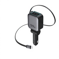 Chargeur de voiture rétractable mini 99W, 5 ports, câbles rétractables doubles 75cm, chargeur de voiture rapide 45W PD PPS 75cm 12V 24V, chargeur de téléphone pour voiture