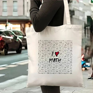 Sac fourre-tout pour livres de mathématiques avec motif cœur et formules complexes imprimé, sac à bandoulière élégant, sac à dos scolaire léger et durable - Product Image 4