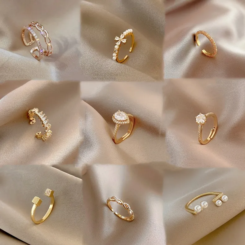 Cubic Zirkoon Opening Ringen Vinger Ring Mode Sieraden Verguld Glanzend Cz Steen Roestvrij Staal Legering Retro Trendy Vrouwen 10G