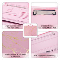 Carpeta de cartera de cuero con cremallera Rosa A4, soporte para documentos, folio de trabajo, organizador de negocios con Carpeta de 3 anillas