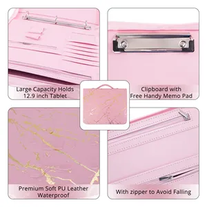 A4 rosa reißverschluss-Leder-Portfolio-Folder-Dokumenthalter Werkfolienausstattung Geschäftsfolienausstattung mit 3 Ring-Bindern