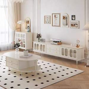 French Style Cream Tv Cabinet And Coffee <b>Table</b> <b>Set</b> Storage Living Room Furniture - Product Image 1