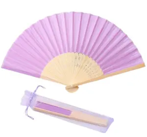 Wholesale summer promotional gift portable custom printed folding logo bamboo hand fan