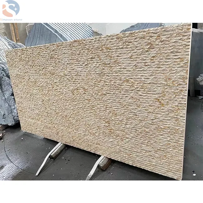 Natural Yellow Sandstone Brush-hammered Surface for Stairs Wall Cladding Low Price Mushroomed Stone Wall Cladding