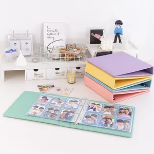 A5 Macaron Flash Bìa KPOP Album Ảnh 3 Vòng Chất Kết Dính 6 Túi Tay Áo Polyurethane Da Clip PP Bưu Thiếp Bộ Sưu Tập Cuốn Sách