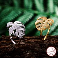 Lotus Fun fait à la main en argent Sterling 925 plaqué or 18 carats feuille de Monstera pendentif chaîne collier boucle d'oreille bague ensemble de bijoux pour femmes