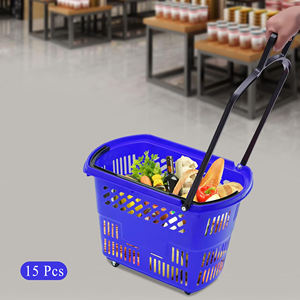 Panier à provisions en plastique avec poignées Marché Épicerie Magasin de détail Fournitures Panier à main avec quatre roues - Product Image 4
