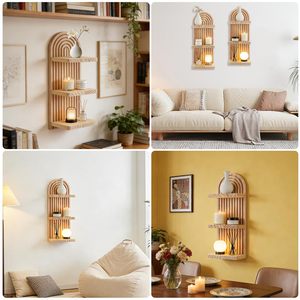 Wooden <b>Wall</b> <b>Mounted</b> <b>Shelf</b> 3 Tier Natural Wood Color Irregular Shape Multifunctional Organizer For Living Room Decorative Storage - Product Image 5