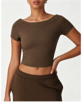 Haut d'entraînement sexy et moulant pour femme, dos ouvert, extensible, à manches courtes, pour yoga et fitness