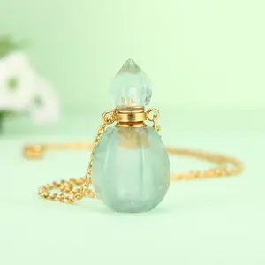 Wholesale Natural Gemstone Bottle Pendant Quartz Crystal Essential Oil Amethyst Perfume Bottle Necklace Pendant