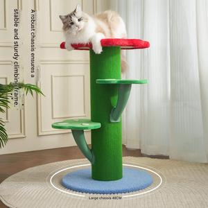 Arbre à chat en forme de fleur mignon, stable, avec perchoir fleur rouge, marches feuilles vertes, griffoir en peluche douce, mobilier <span class=keywords><strong>pour</strong></span> <span class=keywords><strong>chats</strong></span> - Product Image 2