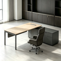 Scrivania Direzionale di Lusso con Mobile Contenitore, Scrivania Moderna in Legno per Manager, Arredamento Commerciale