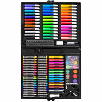Kit de peinture multimédia 150 pièces, couleurs assorties, marqueurs, crayons de couleur, crayons de cire, étui de rangement portable pour l'art en classe