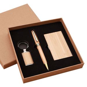 Bamboo Keychain Set Business <b>Card</b> <b>Box</b> Gift Enterprise Company Staff Meeting Business Gift Set of Bamboo and Wood - Product Image 1